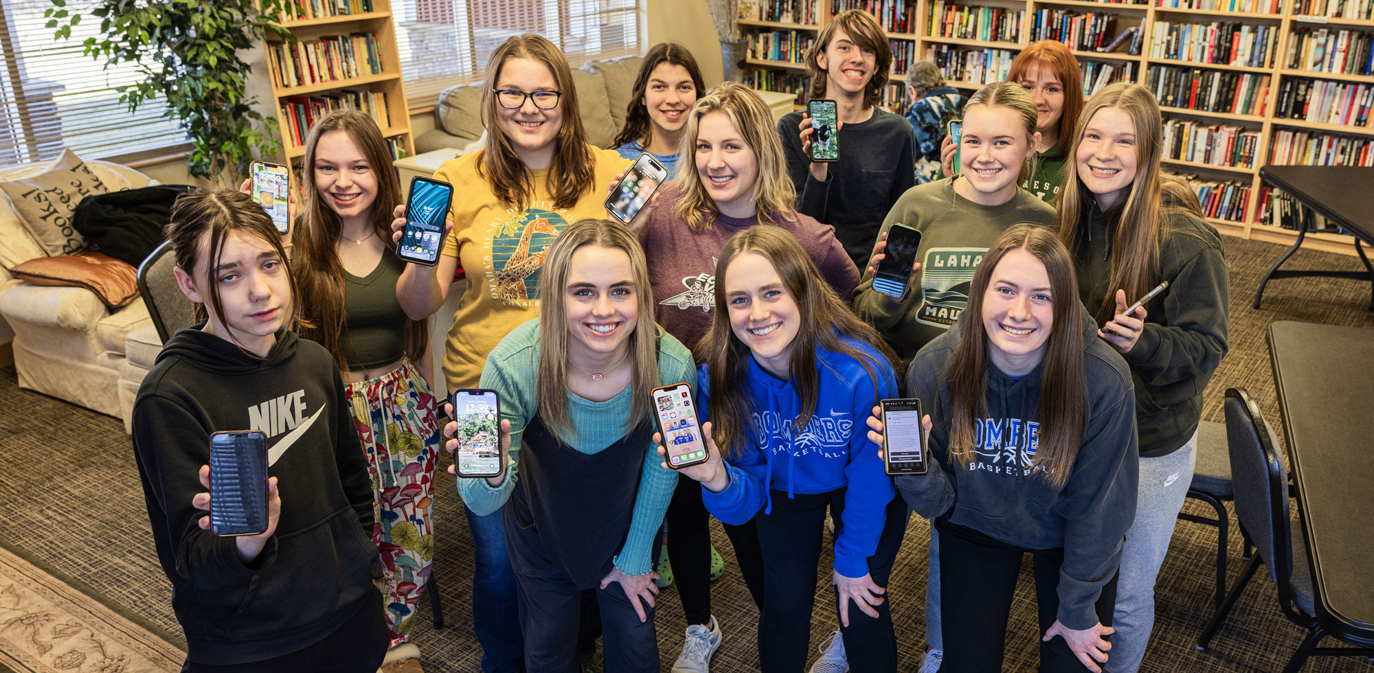 Students with phones